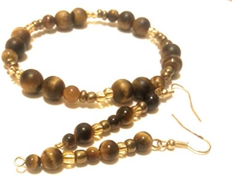 Soul Star Designs Tiger's Eye Stone "Golden Opportunity" Bracelet w/Matching Dangle Fish Hook Earring Duo Set