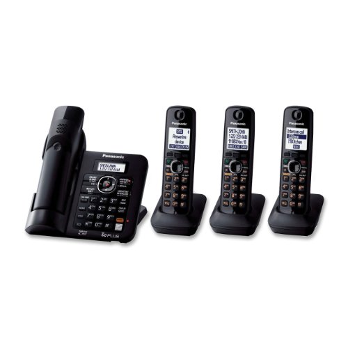Panasonic KX-TG6644B DECT 6.0 Cordless Phone with Answering System, Black, 4 Handsets