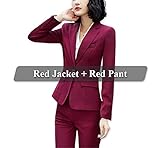 Frozac 2 Pieces Set Women Standard Pant Suits Business Office Lady Work Wear Formal Female One Button Blazer with Pant Red Pant Suit XXXL