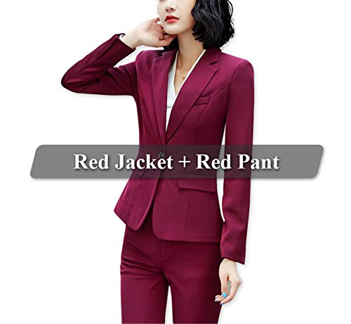 Frozac 2 Pieces Set Women Standard Pant Suits Business Office Lady Work Wear Formal Female One Button Blazer with Pant Red Pant Suit XXXL