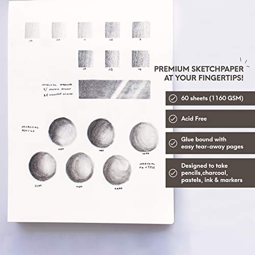 Sketch Pad – 60 Sheets, 8.5 x 11 Inches, 160gsm - Premium Quality, Smooth, Thick Drawing Paper for Your Art Supplies - Perfect for Sketching, Stenciling, Art Journal and More – Mozart Supplies