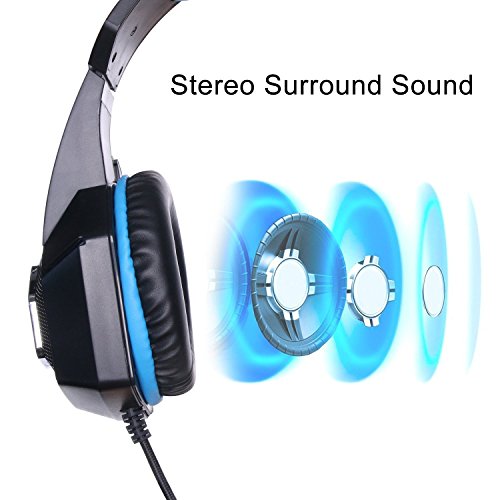 Gaming Headset Headphones for PS4, Xbox One, PC, Nintendo Switch with Microphone, LED Lights, Noise Cancelling, Volume Control - PUBG, Halo 5