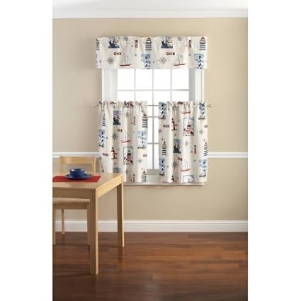Amazon Com Better Homes And Gardens Damask Ogee Kitchen Curtains