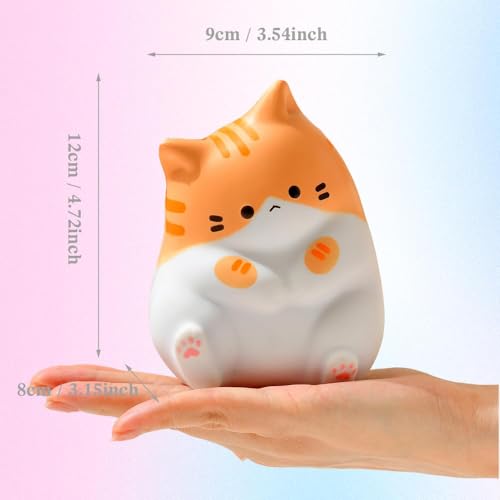 Cute Cat Stress Balls Squishy Toys, Foam Animal Shaped Stress Balls for Kids, Elastic Sensory Ball Party Favors, Comfort Items for Anxiety, Party Gift Basket Stuffers (Gray + Orange)
