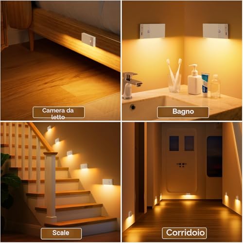 Swoieltr Night Light with Motion Sensor, 4 Pieces Rechargeable LED Night Light ON/OFF/AUTO Mode, 2700 K Warm White Light Children for Stairs Hallway Bedroom Living Room