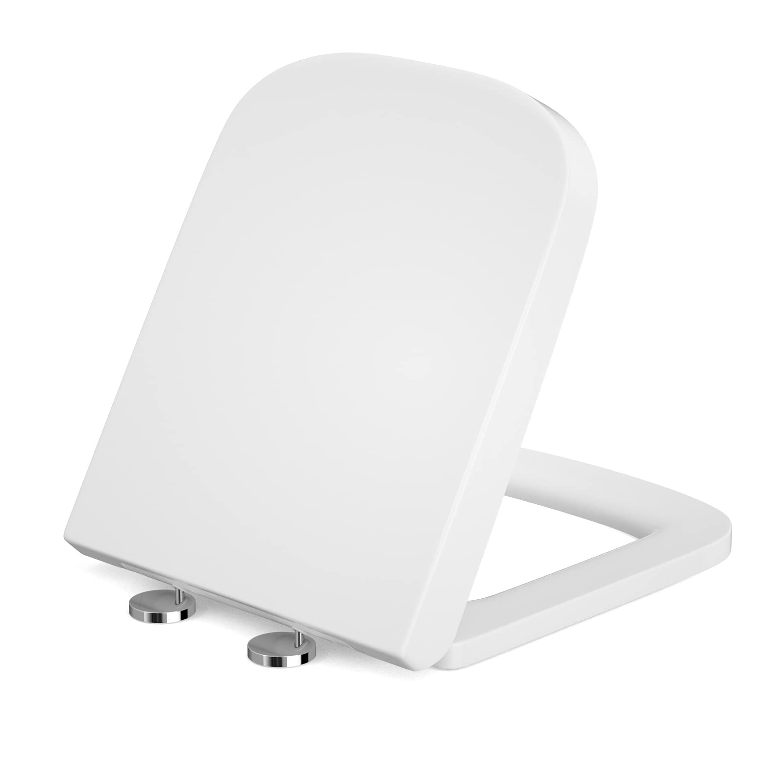 SAMODRA Square Toilet Seat Soft Close White, Quick Release for Easy Clean, Simple Top Fixing,Standard Toilet Lid with Adjustable Hinges