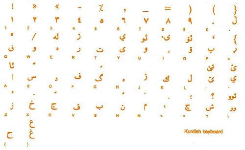 KURDISH KEYBOARD STICKERS TRANSPARENT BACKGROUND YELLOW LETTERS FOR PC COMPUTER LAPTOP KEYBOARDS
