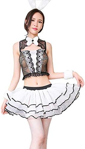 Womens Lingerie Maid Uniform Costume Split Skirt Hanging Neck See Through Lace With Short Skirt Cosplay Night Clubwear