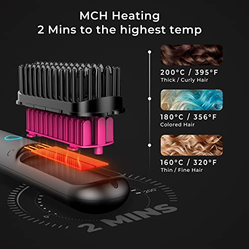 TYMO Cordless Hair Straightener Brush Mini Portable Heated Brush for