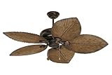 Tommy Bahama Ceiling Fans TB344DBZ Bahama Breezes Tropical Ceiling Fan, 52-Inch Indoor Outdoor Ceiling Fan, Damp Rated, Light Kit Adaptable, Tropical Ceiling Fans in Distressed Bronze Finish