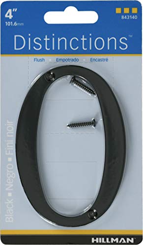 Distinctions by Hillman 843140 4-Inch Flush-Mount Black House Number 0