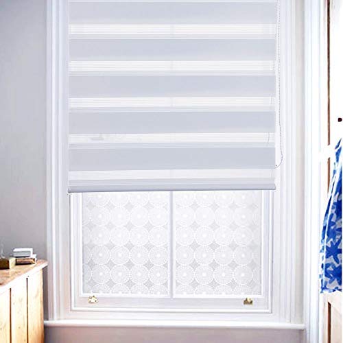 LUCKUP Easy Fix Zebra Roller Blind,Day and Night Blinds Curtains with Install Accessories (21.7" x 59" (2 Pack), White) 