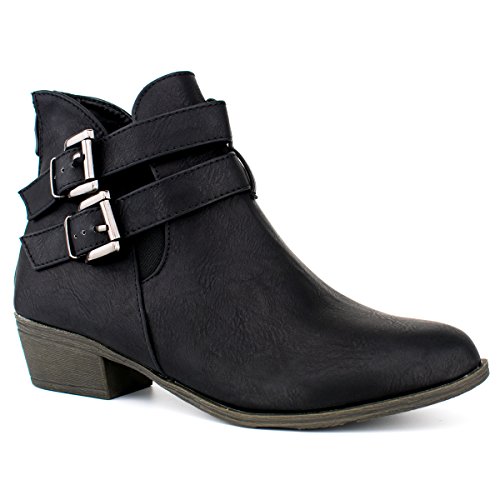 Women's Strappy Buckle Closed Toe Bootie - Low Heel Casual Comfortable Walking Boot, TPS Chase-5 v3 Black Size 7.5