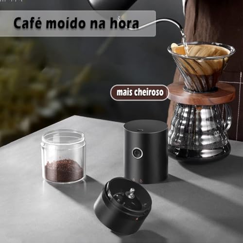 Moedor De Café Elétrico Premium Portátil, Ajustável, Recarregável USB, Com Rebarbas De Cerâmica, Compacto Para Viagens E Escritório Ideal para Espresso, Preto.