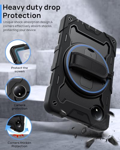 Gerutek Anti-Drop Case for Xiaomi Redmi Pad SE 2024 (8.7 Inch), Rugged Case with 360° Rotating Stand, Hand/Shoulder Strap, Pencil Holder, Rugged Case for Redmi Pad SE 8.7" 2024, Black