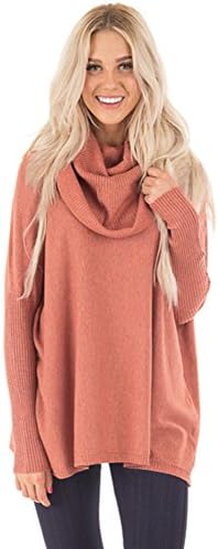 Vivahouse Women's Oversize Cowl Neck Long Sleeve Loose Knit Pullover Sweater Knitwear (Small(4-6), Orange)