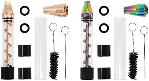 Grinder Blunt Kit for Dry Herbs, Tea, Herb Leaves and Spices, Including 2 x Pyrex Glass bottle, 4 x O-Rings, 4 x Rubber Caps, 2 x Small Cleaning Pin, 2 x Big Cleaning Brush Rose Gold &amp; Rainbow