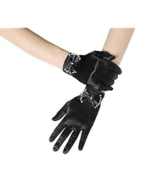 BABEYOND - Guantes cortos de satén con lazo para boda, ópera, fiesta, años 20, solapa, para adulto