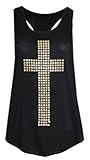 Signiture Womens Black Studded Cross Vest Top