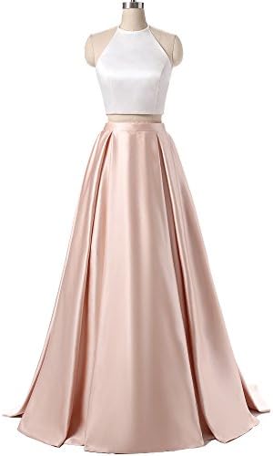 AnKang Women's Formal Halter Two Pieces Prom Dress Party Gowns With Pockets 2018