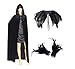 L'vow Fashion Gothic Hooded Womens Black Feather Cape Cuffs Cloak Long Coats Set (M)