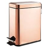 mDesign 1.3 Gallon Rectangular Small Steel Step Trash Can Wastebasket, Garbage Container Bin for Bathroom, Powder Room, Bedroom, Kitchen, Craft Room, Office - Removable Liner Bucket - Rose Gold