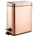 mDesign 1.3 Gallon Rectangular Small Steel Step Trash Can Wastebasket, Garbage Container Bin for Bathroom, Powder Room, Bedroom, Kitchen, Craft Room, Office - Removable Liner Bucket - Rose Gold