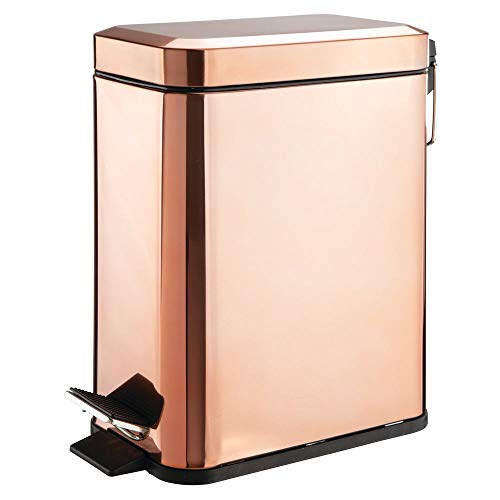 mDesign 5 Liter Rectangular Small Steel Step Trash Can Wastebasket, Garbage Container Bin for Bathroom, Powder Room, Bedroom, Kitchen, Craft Room, Office - Removable Liner Bucket - Rose Gold