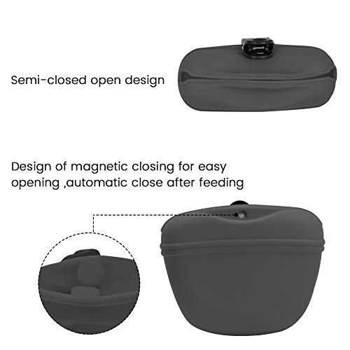 AUDWUD- Silicone Dog Treat Pouch - Clip on Portable Training Container - Convenient Magnetic Buckle Closing and Waist Clip - 100% FDA Certified Food Grade Silicone & BPA Free