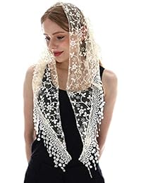 LMVERNA Soft and Comfortable Mantilla Veils Chapel Catholic Veil for women (Beige)