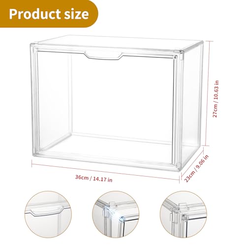 Display Case - 36 x 27 x 23 cm Teca Plexiglass - Dustproof Display Case with Magnetic Door, Stackable, Multifunctional Display Case for Collections, Bags, Shoes, Books and 3D Puzzles