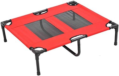 Tenive Cooling Elevated Pet Bed Dog Cot with Mesh Fabric and Steel Frame, Red