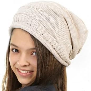 Children Spring Hat Knitted Slouchy Beanie, Bonnet, Baggy Warm Head Cap (cream)