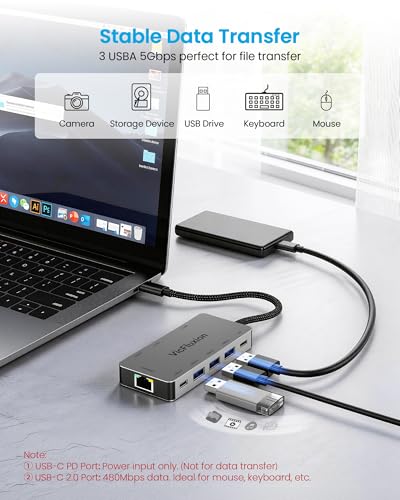 USB C Docking Station Dual Monitor, 9-in-1 USB Hub with 2 HDMI 4K@60HZ, 1×1000Mbps Ethernet, 3× USB 3.0, 1× Type C, 1× PD Charging, 1×3.5mm Audio, Dock for Laptop/Computer/Tablets/Windows