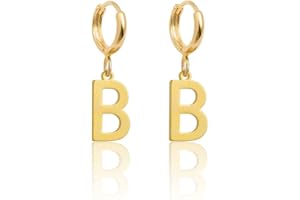 Fremttly 14K Gold Plated Initial Earrings, Dainty Gold Earrings Dangle Hoop Letter Earrings Cute Earrings for Women