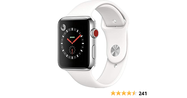 Apple Watch Series 3 (GPS + Cellular, 42MM) - Stainless Steel Case with  White Sport Band (Renewed) : Electronics