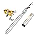 LIXIANGNAN Mini Portable Pocket Fish Rod Pen Aluminum Alloy Fishing Rod Pole Reel Combos (Silver)