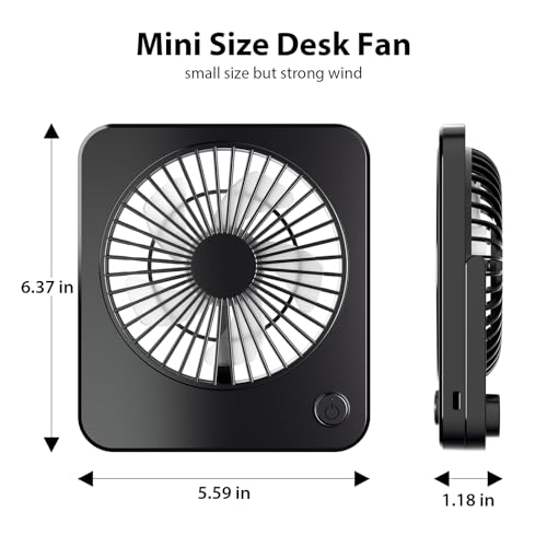 OUILA Mini Quiet Fan, Small USB Desk Fan with 3 Speeds and 1.2m Cable, Portable Hanging Fan for Table Office Bedroom Dorm Kitchen - Black