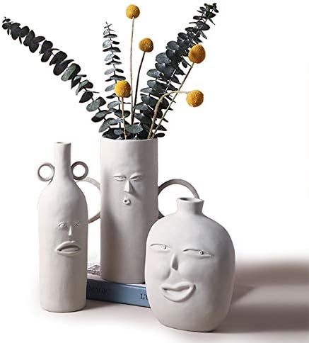 INGLENIX Summary Face Porcelain Vases Nordic Minimalism Model Ornament for Kitchen, Workplace, Centerpieces or Residing Room, White Trendy Geometric Ornamental Vases for Residence Décor (FV-F)