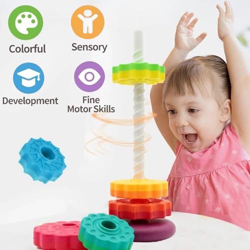 Rainbow Spinning Toy Stacking Ring Spin Gears Baby Montessori Early Educational Learning Toys for Girls Boys