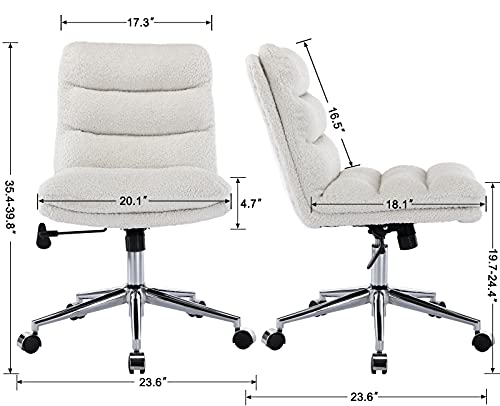 Janoray White Office Desk Chair Armless Fuzzy Sherpa Upholstered Task Computer Chair for Bedroom Work Study, Fluffy White