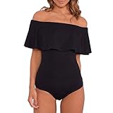 Orangeskycn Fashion Bardot Off Shoulder Sleeveless Frill Bodysuit Leotard Top