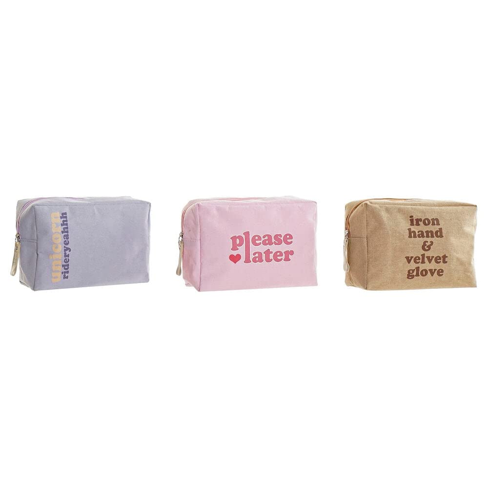 DKD Home Decor Canvas Blue Pink Brown Polyester Polyurethane Shabby Chic (3 pcs) (20 x 8 x 14 cm)