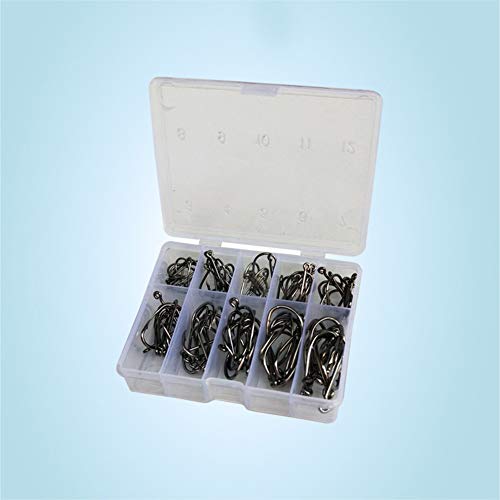 Poapp 100 Stück Angelhaken, Angelhaken Kohlenstoffstahl Scharf Haken Angelhaken Set mit Kunststoff Box #3-#12… – Bild 5