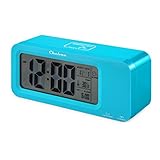 Alarm Clock, Time Date Temperature Display, Snooze, 3 Groups Alarm Time, Weekday Alarm Settings, Built-in Rechargeable Lithium Battery Operated (Blue)