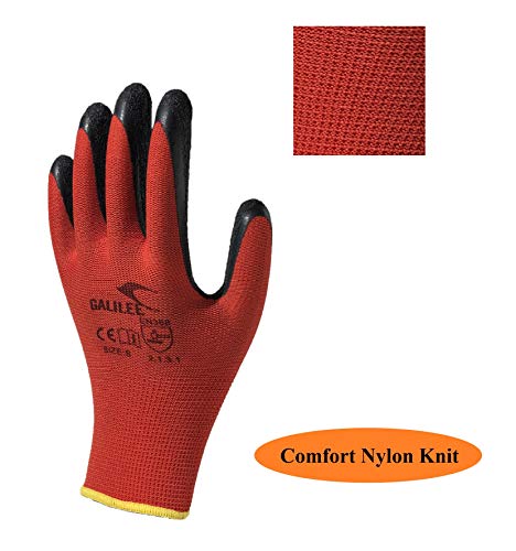 Nitrile Latex Rubber Palm Coated Safety Work Gloves for Men and Women, Nylon Knit, Textured Grip (10 Pair Pack) (Small, Red) - Thumbnail 2