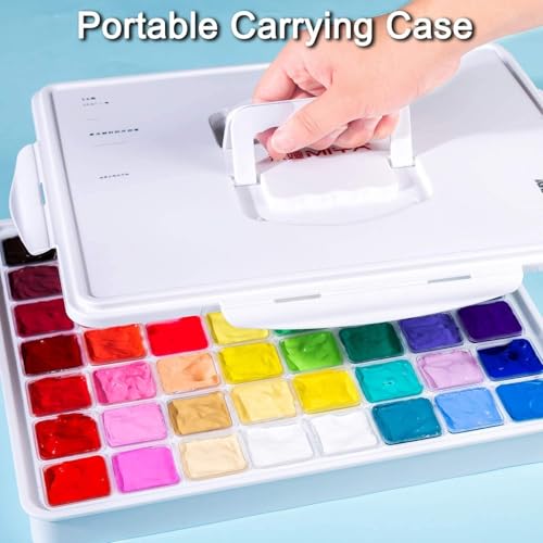 AOOK HIMI Gouache Paint Set Jelly Cup 56 Vibrant Colors Non Toxic Paints with Portable Case Palette for Artist Canvas Painting Watercolor Papers, Rich Pigment, (56 coler white)