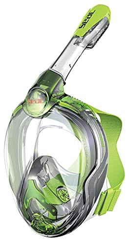 Seac Magica, Schnorchelmaske Vollgesichtsmaske Anti-Beschlag System mit einem weichen Maskenkörper, Dry Top Schnorchel mit Auslassventil, grün, JUNIOR