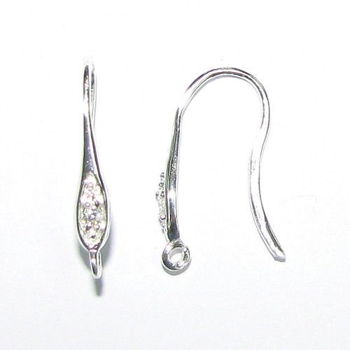 2 pc .925 Sterling Silver Teardrop Cz Crystal Earring Earwire French Hook Earring Connector 19mm/Findings/Bright