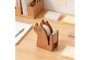 Cat-Shaped Wooden Tape Dispenser – Cute Desktop Organizer with 1 Roll of Tape, Easy-to-Use Adhesive Tape Cutter for Office, S